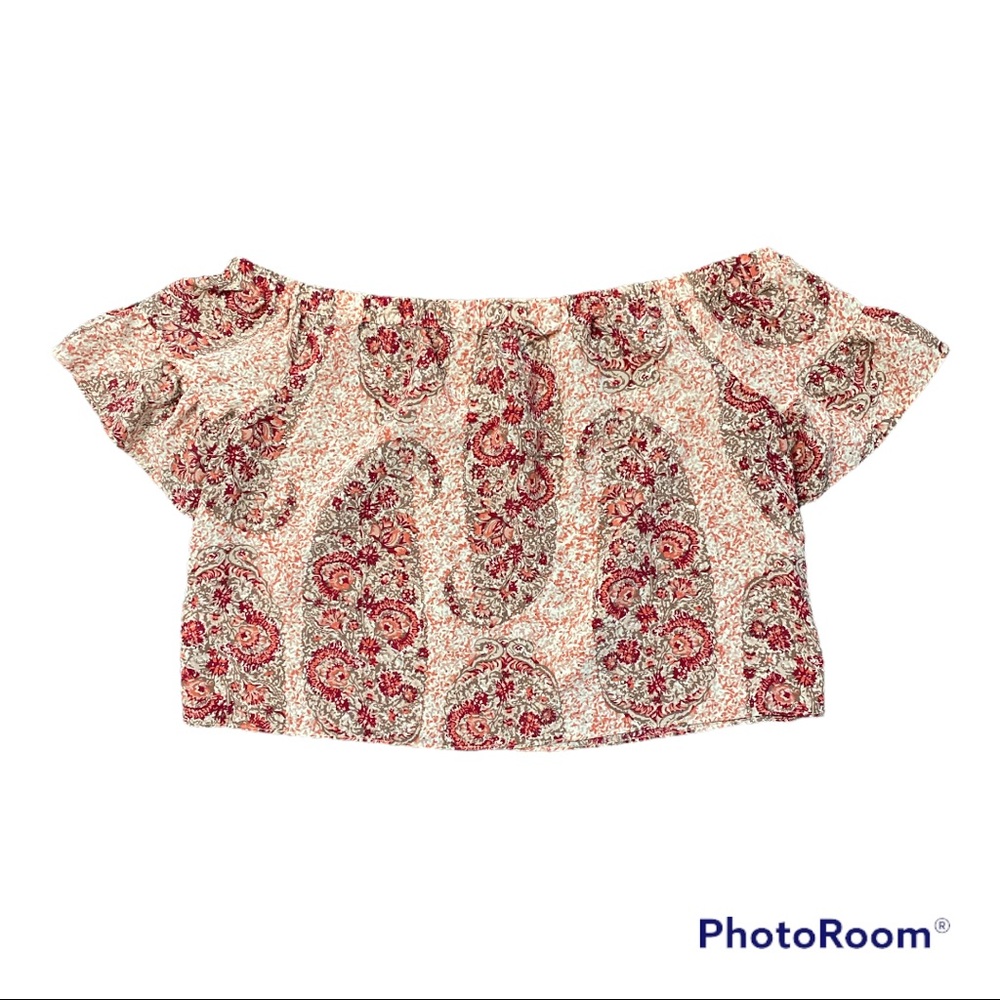 Madewell Top Boho Silk Blouse Floral Paisley Off Shoulder Large Summer Fall - Picture 4 of 6